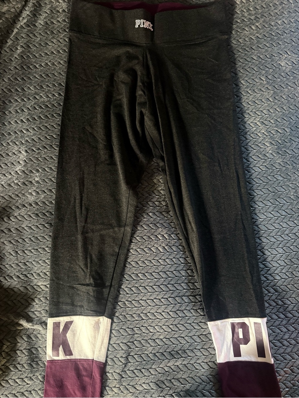 PINK Victoria's Secret Kids Black Leggings with Purple Cuff Panels